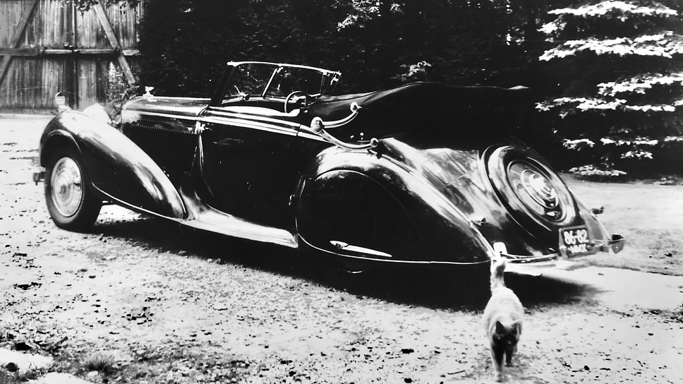 Кабриолет Bentley 4&amp;frac12; Litre на даче в Баковке. На переднем плане — кошка Муська