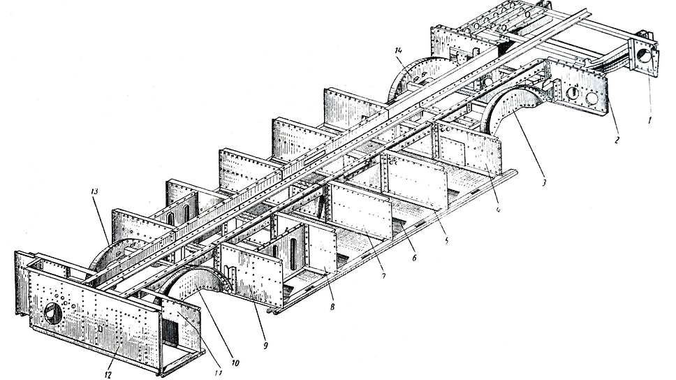Кузов ЗИС-127 был цельнометаллическим, несущего типа. Основание кузова состояло из ряда поперечных ферм и продольных балок, большей частью изготовленных из дюралюминиевых листов и профилей. Средние фермы служили также стенками багажных отделений